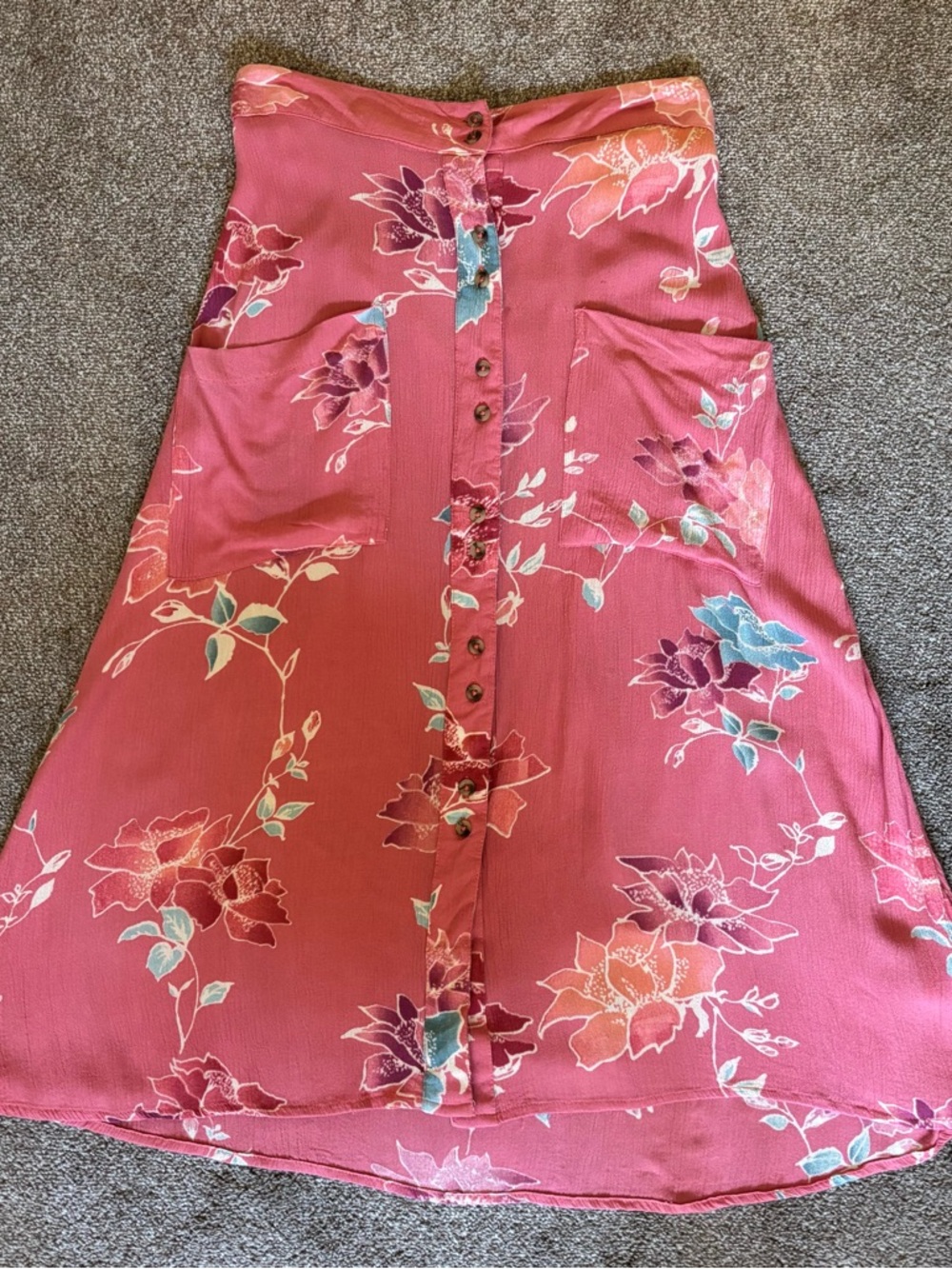 Rip Curl Rose Color Midi Skirt with Flower Accents, Small